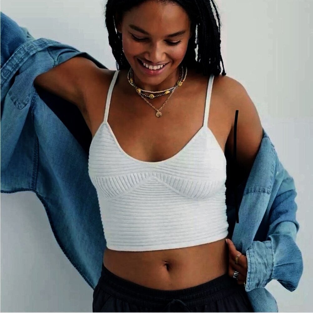 New Aerie Ribbed Take Charge Corset Sweater Tank Grey Top Size XL